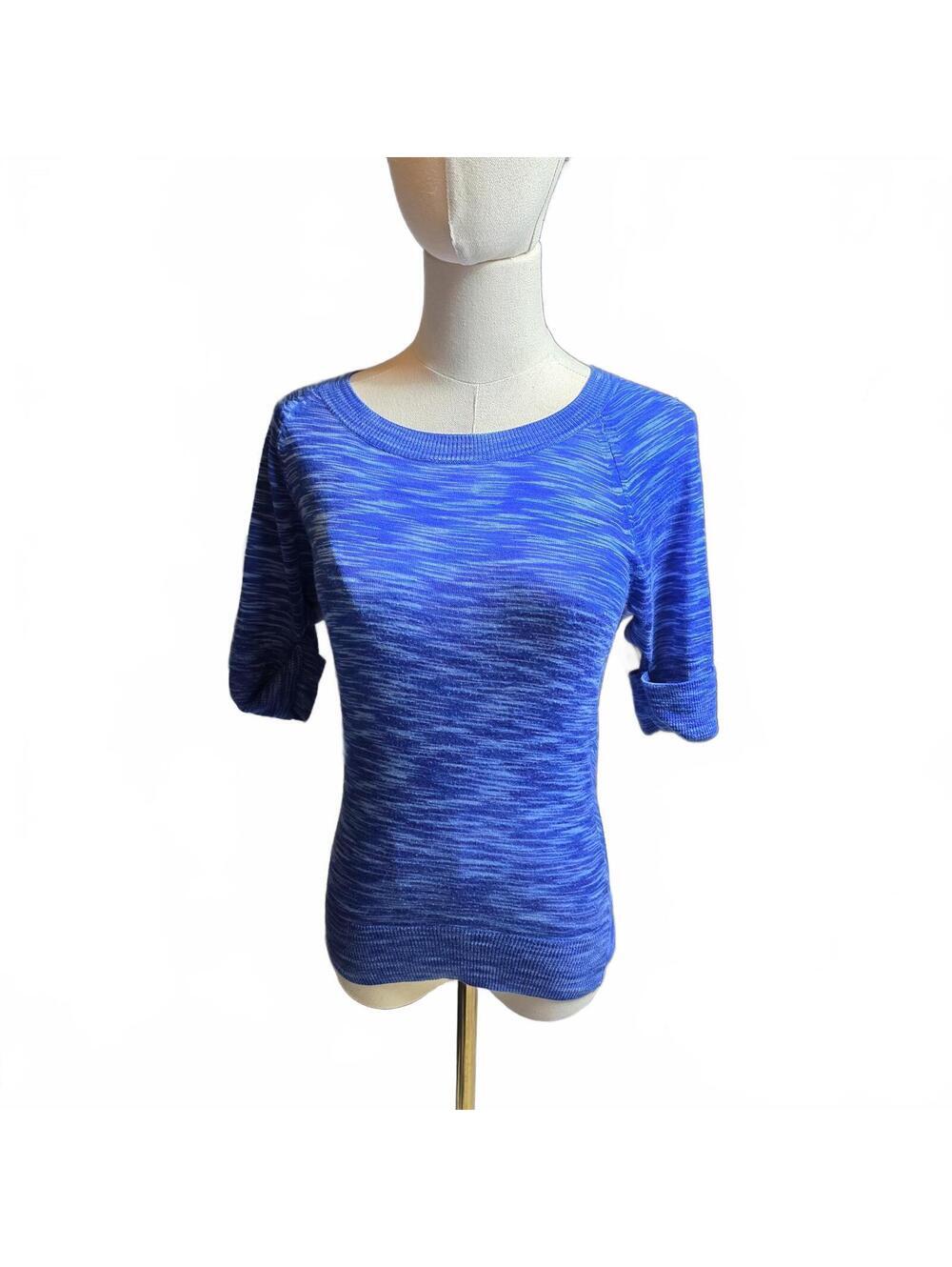 Anne Taylor Striped Blue Short Sleeve Shirt Womens Petite Extra Small